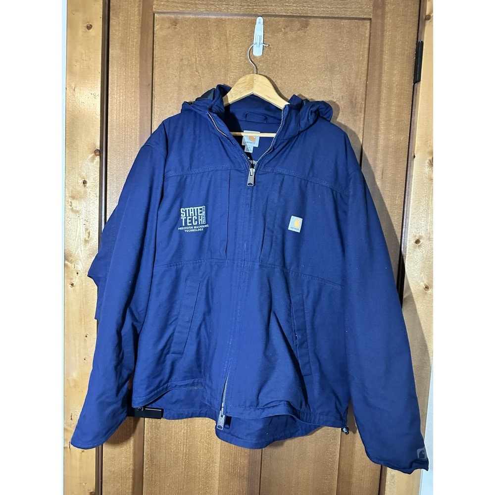 Carhartt Full Swing Jacket Mens 2XL Blue Hooded State Tech Work Coat USA Logo